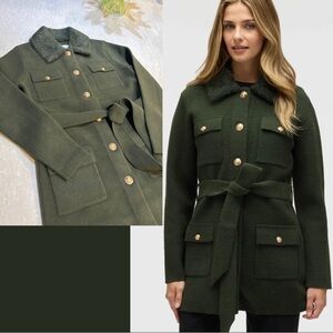 Anthropologie NVLT Military Belted Mink Coatigan in Green